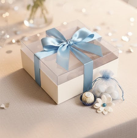 Ensemble Boîte carrée à base de papier blanc transparente 9x9x4 cm boîte,Pour Bougies,Henné et roses et cadeaux de fête