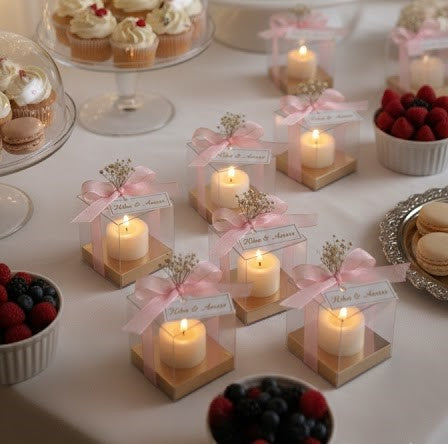 Boîtes PVC Transparent 5x5x5cm,Sachets à Dragées pour Bonbonnière Bougies et cadeaux de fête