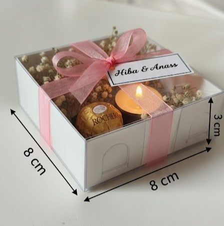 Ensemble Boîte carrée à base de papier blanc transparente 8x8x3cm boîte,Pour Bougies,Henné et roses et cadeaux de fête