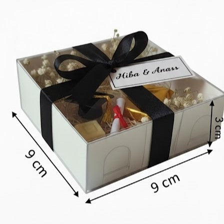 Ensemble Boîte carrée à base de papier blanc transparente 9x9x3 cm boîte,Pour Bougies,Henné et roses et cadeaux de fête